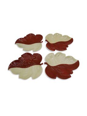 Carlton Ware Leaf Dishes Set of 4 Burgundy Cream England Vintage
